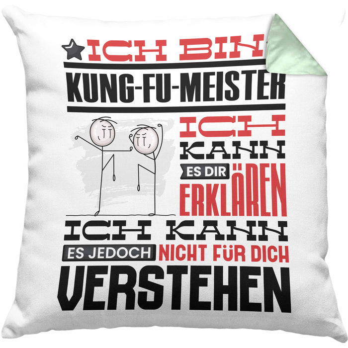 Kung-Fu-Meister Geschenk Kaffee-Kissen mit Füllung 40x40 Geschenkidee für Kung-Fu-Meister Ich Bin Kung-Fu-Meister Ich Kann Es Dir Erklären Jedoch Nicht Für Dich Verstehen Spruch Lustig (Grau) Grün Trendation