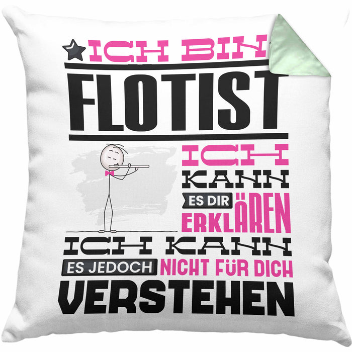 Flötist Geschenk Kissen mit Füllung 40x40 Geschenkidee für Flötist Geburtstag Lustig Ich Bin Flötist Ich Kann Es Dir Erklären Aber Nicht Für Dich Verstehen (Grau) Grün Trendation