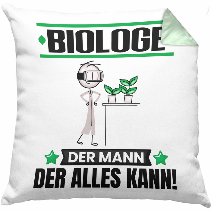 Biologe Kissen mit Füllung 40x40 Geschenk für Biologe Der Mann Der Alles Kann Geschenkidee zum Geburtstag (Grau) Grün Trendation