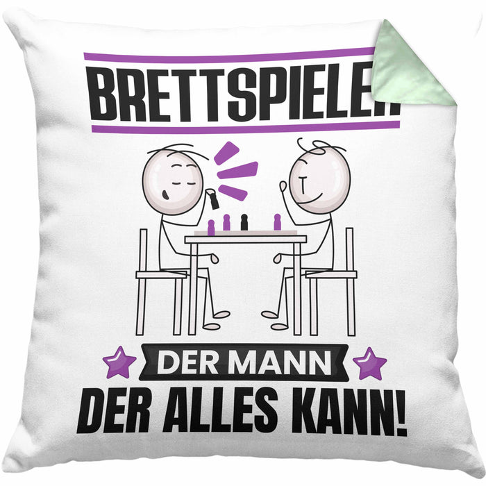 Brettspieler Kissen mit Füllung 40x40 Geschenk für Brettspieler Der Mann Der Alles Kann Geschenkidee zum Geburtstag (Grau) Grün Trendation