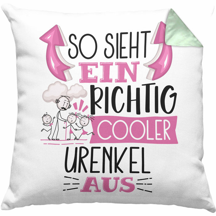 Urenkel Kissen mit Füllung 40x40 Geschenk So Sieht Ein RIchtig Cooler Urenkel Aus Geschenkidee Lustiger Spruch Geburtstag (Grau) Grün Trendation