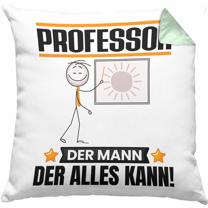 Professor Kissen mit Füllung 40x40 Geschenk für Professor Der Mann Der Alles Kann Geschenkidee zum Geburtstag (Grau) Grün Trendation