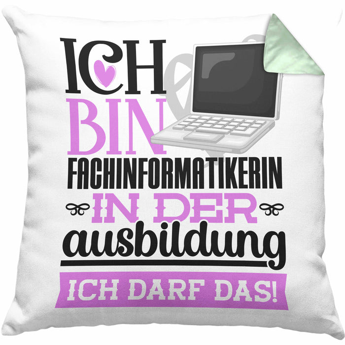 Fachinformatikerin Ausbildung Start Geschenk Kissen mit Füllung 40x40 Ich Bin Fachinformatikerin In Der Ausbildung Ich Darf Das Geschenkidee (Grau) Grün Trendation
