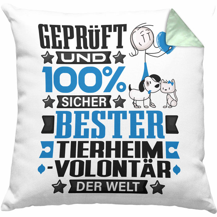 Tierheimvolontär Geschenk Lustiger Spruch für Tierheimvolontär Geschenkidee Bester Tierheimvolontär Der WeltKissen mit Füllung 40x40 (Grau) Grün Trendation