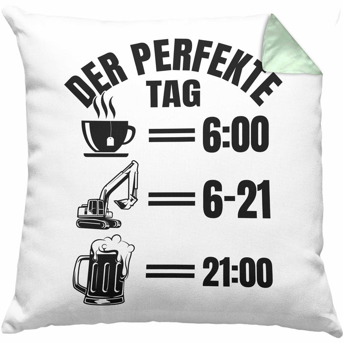 Baustelle Kissen mit Füllung 40x40 Geschenk Der Perfekte Tag Bauarbeiter Geschenkidee für Männer Baggerfahrer Bagger Baggerführer (Grau) Grün Trendation