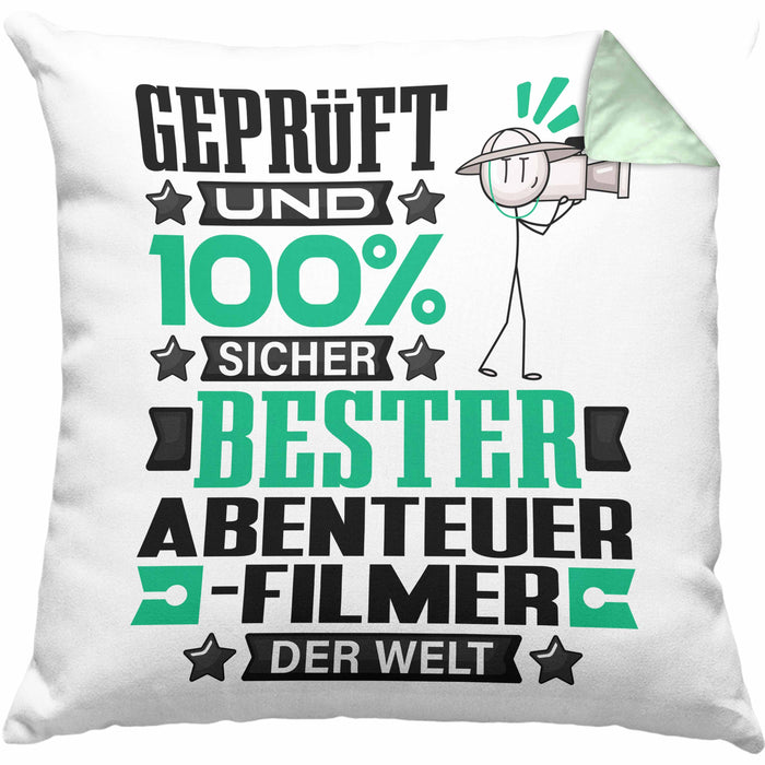 Abenteuerfilmer Geschenk Lustiger Spruch für Abenteuerfilmer Geschenkidee Bester Abenteuerfilmer Der WeltKissen mit Füllung 40x40 (Grau) Grün Trendation