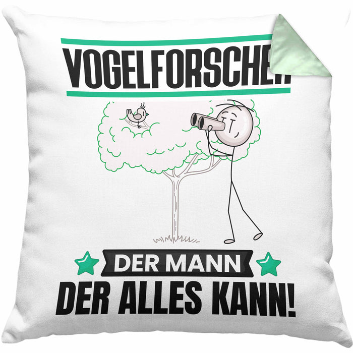 Vogelforscher Kissen mit Füllung 40x40 Geschenk für Vogelforscher Der Mann Der Alles Kann Geschenkidee zum Geburtstag (Grau) Grün Trendation