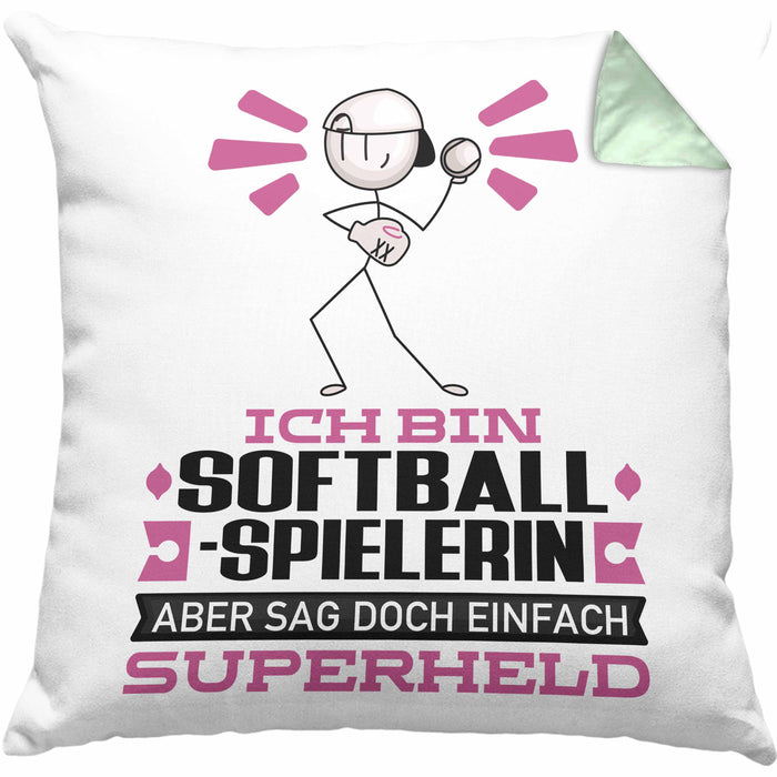 Softballspielerin Geschenk Kissen mit Füllung 40x40 Ich Bin Softballspielerin Aber Sag Doch Einfach Superheld Lustige Geschenkdiee für Softballspielerin (Grau) Grün Trendation