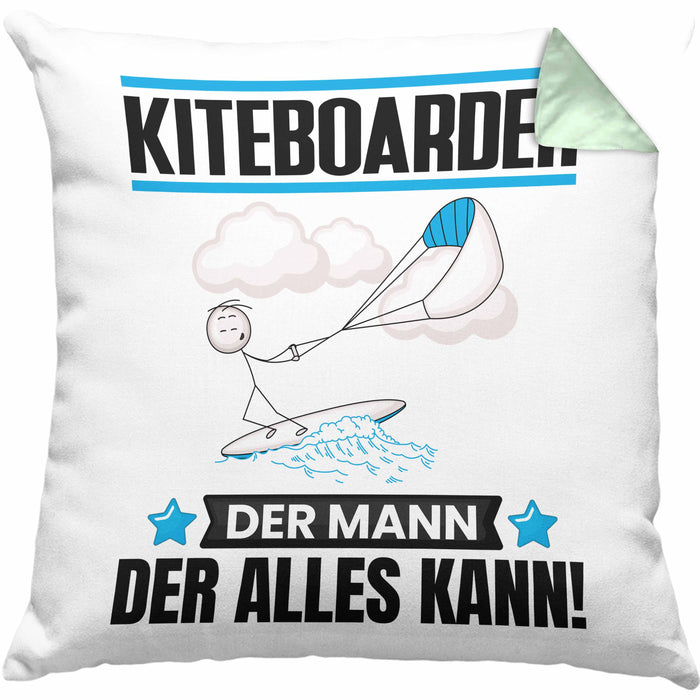 Kiteboarder Kissen mit Füllung 40x40 Geschenk für Kiteboarder Der Mann Der Alles Kann Geschenkidee zum Geburtstag (Grau) Grün Trendation