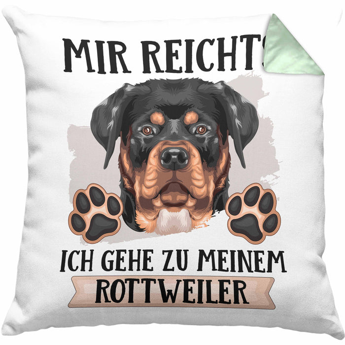 Rottweiler Besitzer Kissen mit Füllung 40x40 Geschenk Lustiger Spruch Geschenkidee Mir Reichts Ich Geh Zu Meinem Rottweiler (Grau) Grün Trendation