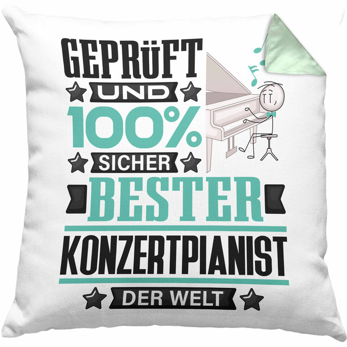 Konzertpianist Geschenk Lustiger Spruch für Konzertpianist Geschenkidee Bester Konzertpianist Der WeltKissen mit Füllung 40x40 (Grau) Grün Trendation