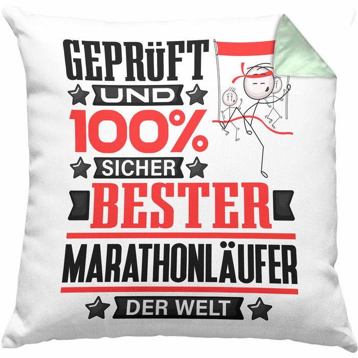Marathonläufer Geschenk Lustiger Spruch für Marathonläufer Geschenkidee Bester Marathonläufer Der WeltKissen mit Füllung 40x40 (Grau) Grün Trendation
