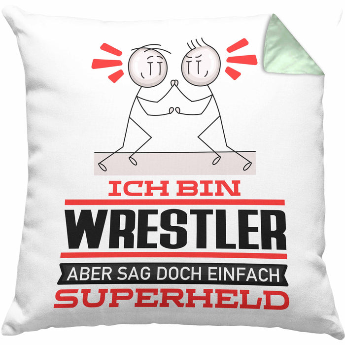 Wrestler Geschenk Kissen mit Füllung 40x40 Ich Bin Wrestler Aber Sag Doch Einfach Superheld Lustige Geschenkdiee für Wrestler (Grau) Grün Trendation