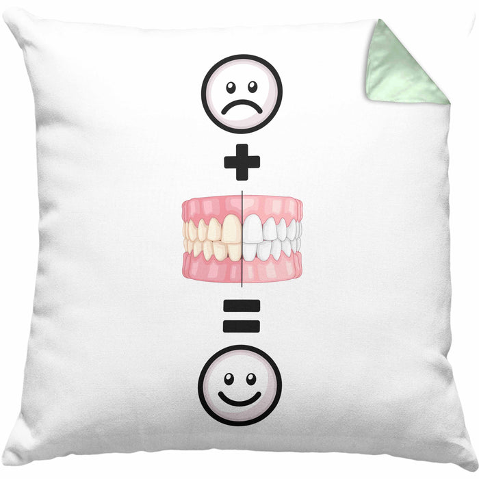 Zahnazt Kissen mit Füllung 40x40 Geschenk für Zahnärztin Zahnmedizinische Fachangestellte Lustige Geschenkidee :( + Weiße Zähne = :) (Grau) Grün Trendation
