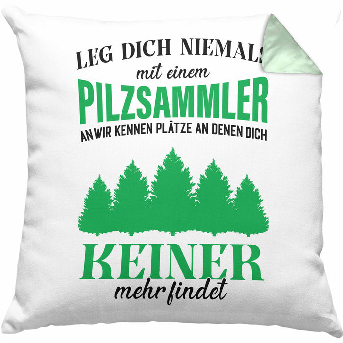 Pilzsammler Geschenk Kissen mit Füllung 40x40 Pilze Sammeln Geschenkidee Pilzsucher Pilzliebhaber Lustig (Grau) Grün Trendation