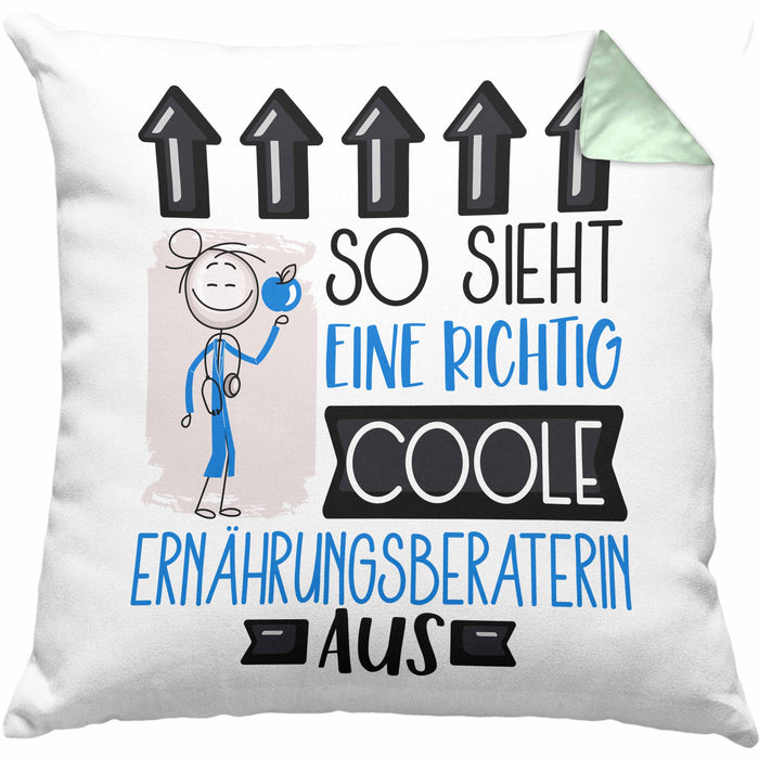 Ernährungsberaterin Geschenk Kissen mit Füllung 40x40 Lustig Geschenkidee für Ernährungsberaterin Geburtstag So Sieht Eine Richtig Coole Ernährungsberaterin Aus Frauen Spruch (Grau) Grün Trendation