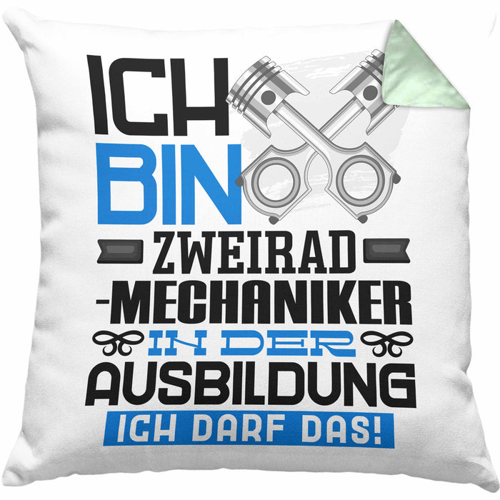 Zweiradmechaniker Ausbildung Kissen mit Füllung 40x40 Geschenk Ich Bin Zweiradmechaniker In Der Ausbildung Ich Darf Das Geschenkidee Spruch (Grau) Grün Trendation