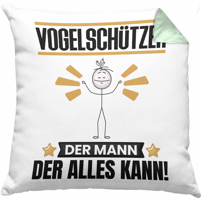 Vogelschützer Kissen mit Füllung 40x40 Geschenk für Vogelschützer Der Mann Der Alles Kann Geschenkidee zum Geburtstag (Grau) Grün Trendation