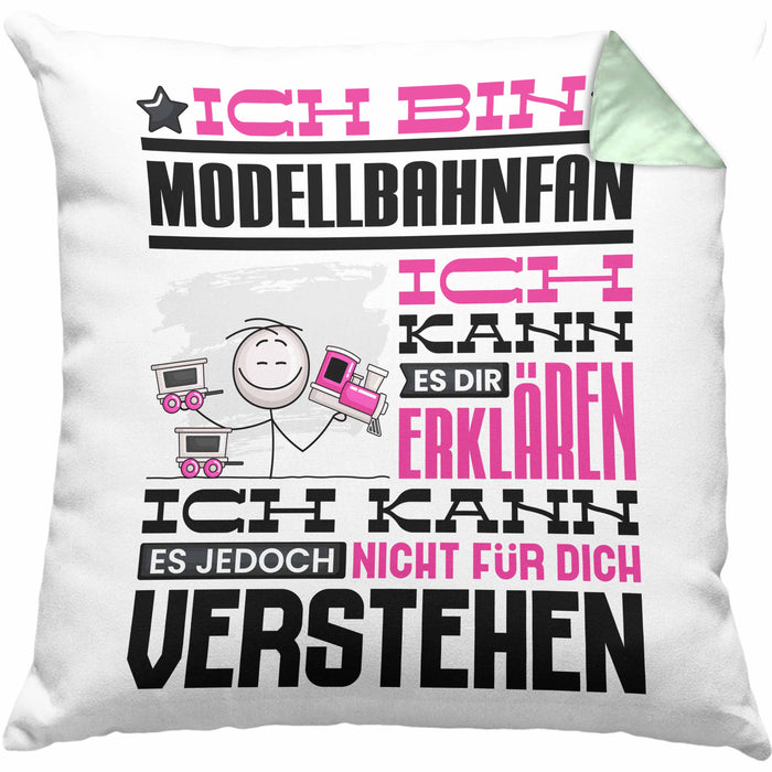 Modellbahnfan Geschenk Kaffee-Kissen mit Füllung 40x40 Geschenkidee für Modellbahnfan Ich Bin Modellbahnfan Ich Kann Es Dir Erklären Jedoch Nicht Für Dich Verstehen Spruch Lustig (Grau) Grün Trendation