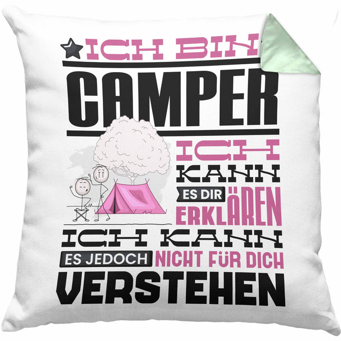 Camper Geschenk Kaffee-Kissen mit Füllung 40x40 Geschenkidee für Camper Ich Bin Camper Ich Kann Es Dir Erklären Jedoch Nicht Für Dich Verstehen Spruch Lustig (Grau) Grün Trendation