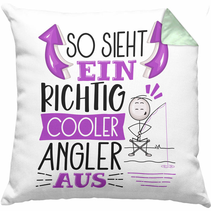 So Sieht Ein Richtig Cooler Angler Aus Geschenk Kissen mit Füllung 40x40 Lustiger Spruch Geschenkidee (Grau) Grün Trendation