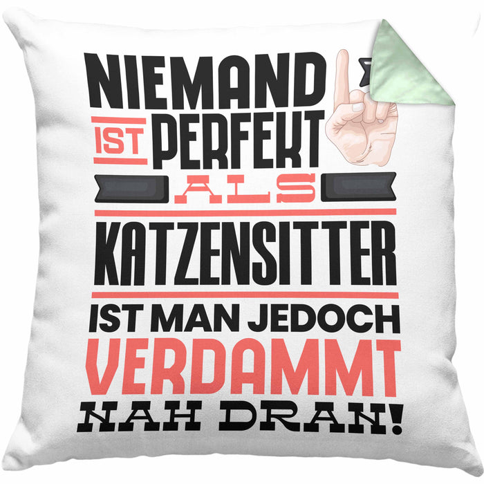 Katzensitter Geschenk Kissen mit Füllung 40x40 Lustige Geschenkidee für Katzensitter Geburtstag Niemand Ist Perfekt Aber Als Katzensitter Ist Man Nah Dran (Grau) Grün Trendation