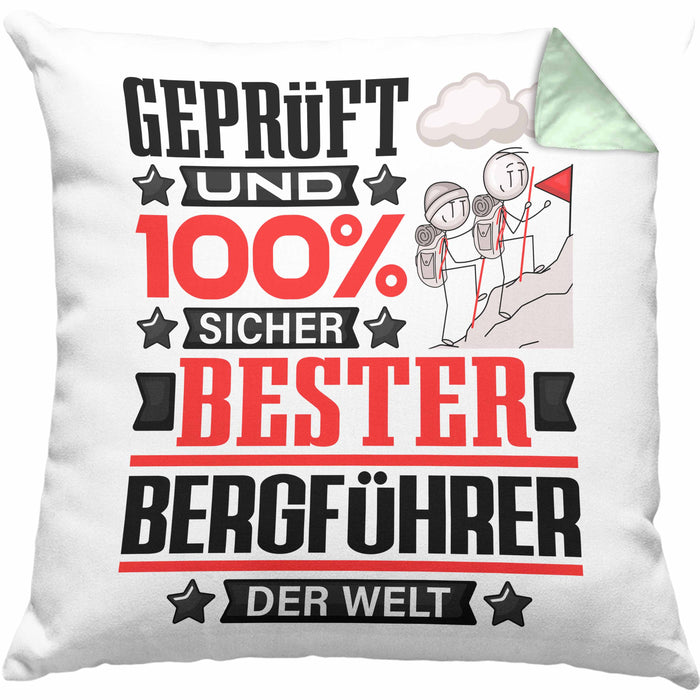 Bergführer Geschenk Lustiger Spruch für Bergführer Geschenkidee Bester Bergführer Der WeltKissen mit Füllung 40x40 (Grau) Grün Trendation