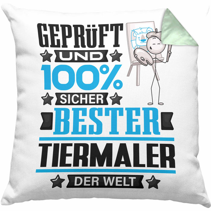Tiermaler Geschenk Lustiger Spruch für Tiermaler Geschenkidee Bester Tiermaler Der WeltKissen mit Füllung 40x40 (Grau) Grün Trendation