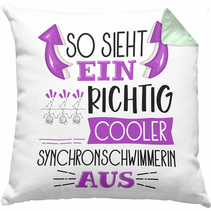 So Sieht Ein Richtig Cooler Synchronschwimmerin Aus Geschenk Kissen mit Füllung 40x40 Lustiger Spruch Geschenkidee (Grau) Grün Trendation