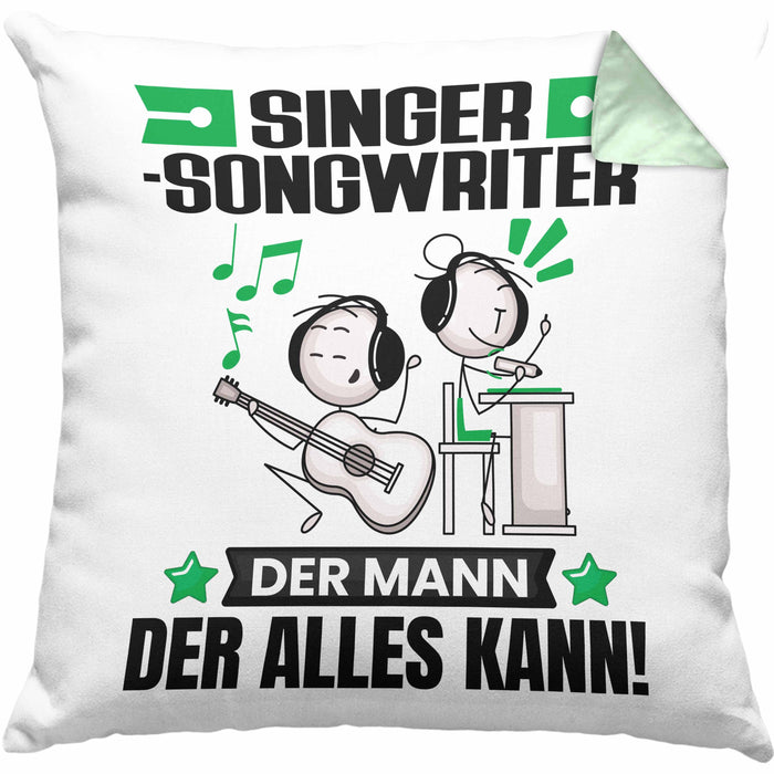 Singer-Songwriter Kissen mit Füllung 40x40 Geschenk für Singer-Songwriter Der Mann Der Alles Kann Geschenkidee zum Geburtstag (Grau) Grün Trendation