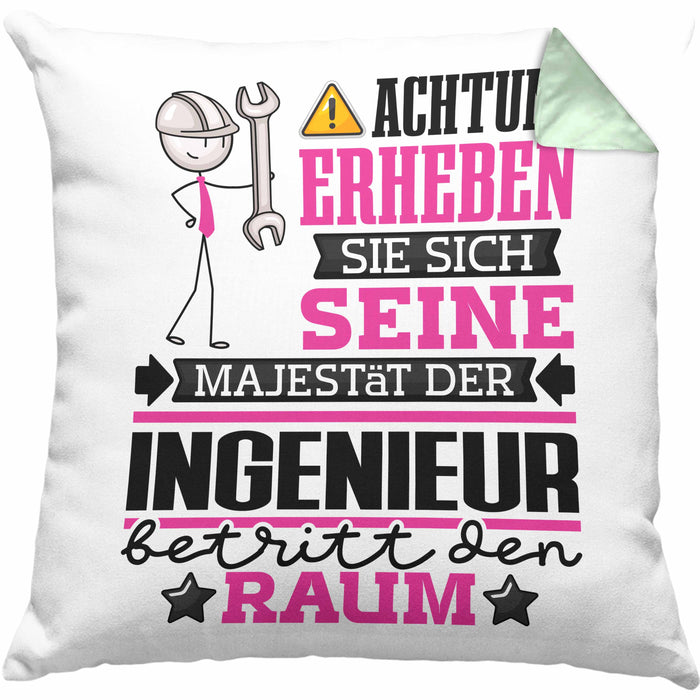 Ingenieur Geschenk Kissen mit Füllung 40x40 Lustiger Spruch Erheben Sie Sich Der Ingenieur Betritt den Raum (Grau) Grün Trendation