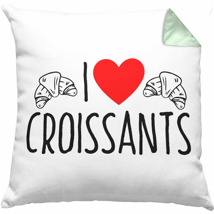 Kissen mit Füllung 40x40 "I Love Croissants" Lustiges Geschenk für Croissant-Liebhaber Frankreich (Grau) Grün Trendation