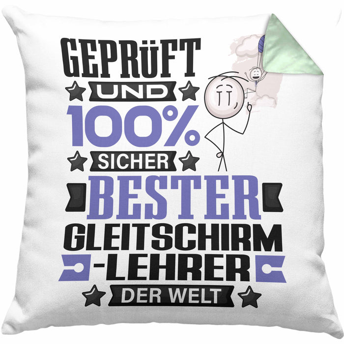 Gleitschirmlehrer Geschenk Lustiger Spruch für Gleitschirmlehrer Geschenkidee Bester Gleitschirmlehrer Der WeltKissen mit Füllung 40x40 (Grau) Grün Trendation