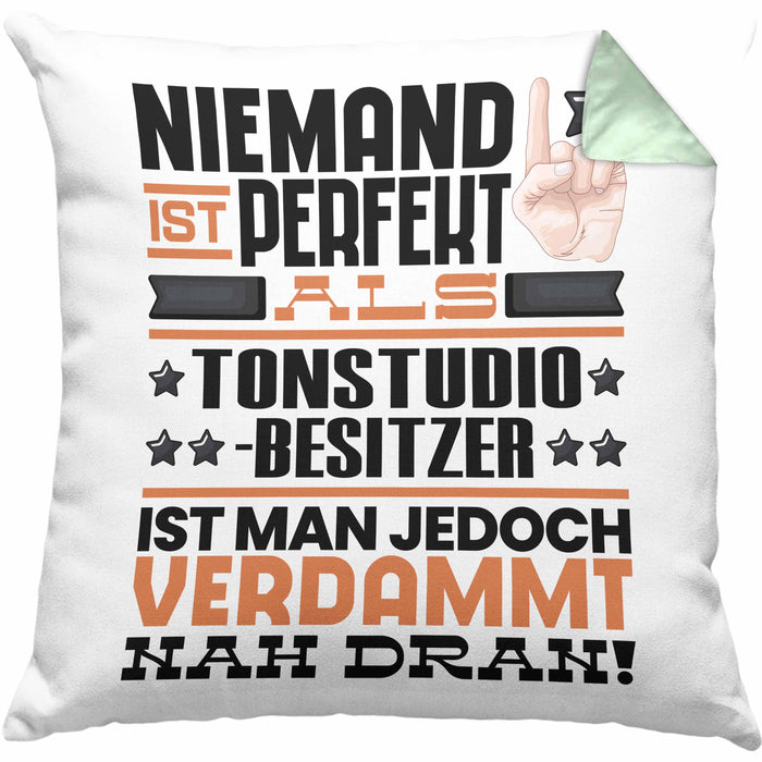 Tonstudio-Besitzer Geschenk Kissen mit Füllung 40x40 Lustige Geschenkidee für Tonstudio-Besitzer Geburtstag Niemand Ist Perfekt Aber Als Tonstudio-Besitzer Ist Man Nah Dran (Grau) Grün Trendation