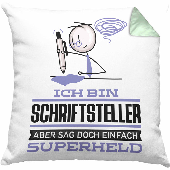 Schriftsteller Geschenk Kissen mit Füllung 40x40 Ich Bin Schriftsteller Aber Sag Doch Einfach Superheld Lustige Geschenkdiee für Schriftsteller (Grau) Grün Trendation