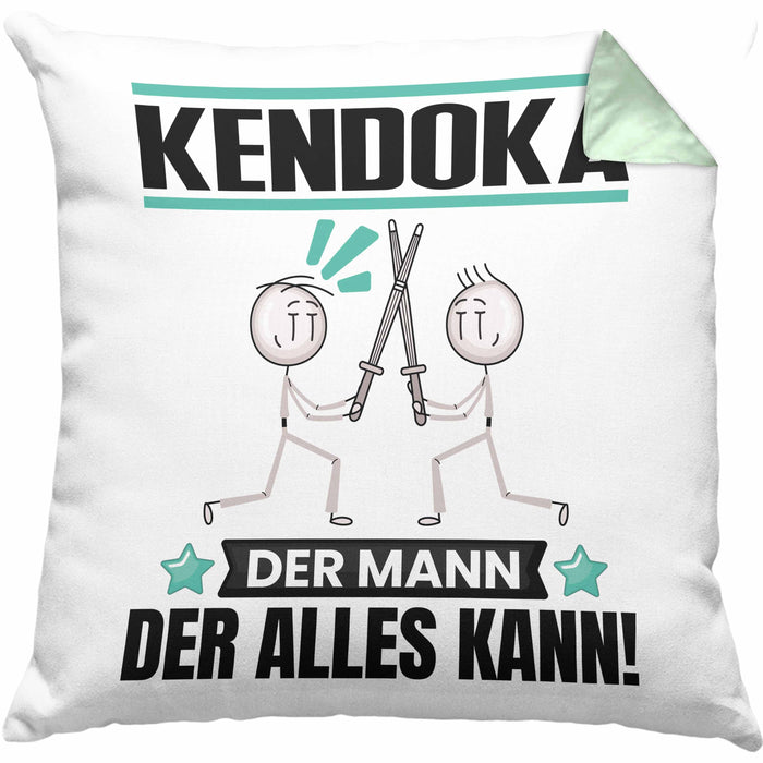 Kendoka Kissen mit Füllung 40x40 Geschenk für Kendoka Der Mann Der Alles Kann Geschenkidee zum Geburtstag (Grau) Grün Trendation