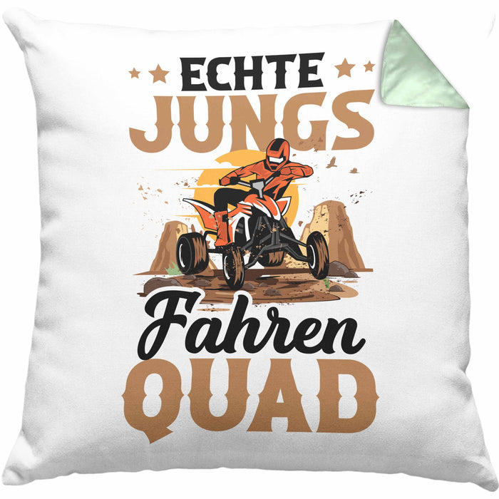 Quad-Fahrer Kissen mit Füllung 40x40 Geschenk Echte Jungs Fahren Quad Geschenkidee (Grau) Grün Trendation