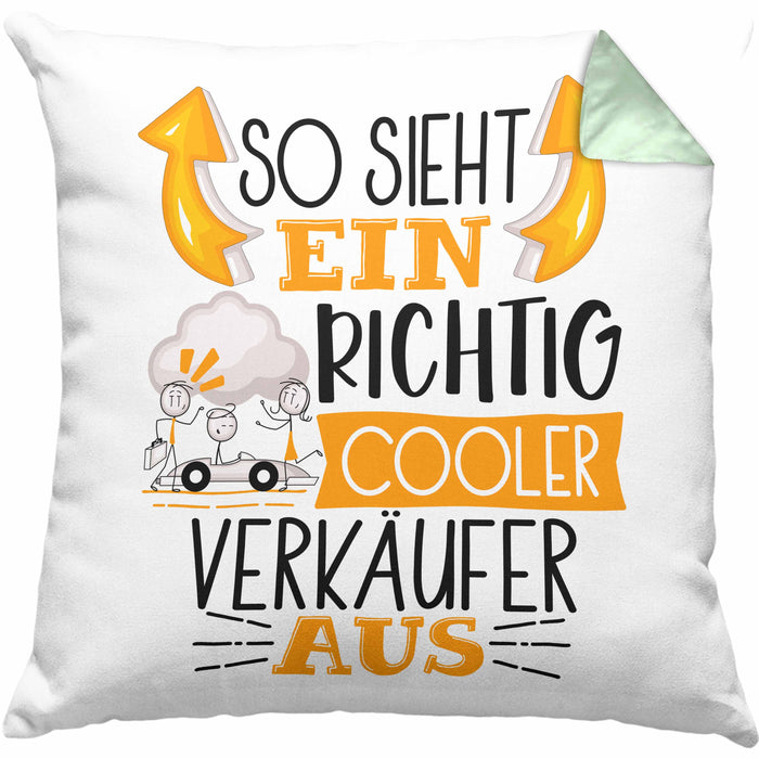 Autoverkäufer Kissen mit Füllung 40x40 Geschenk So Sieht Ein Richtig Cooler Autoverkäufer Aus Geschenkidee Spruch Lustig (Grau) Grün Trendation