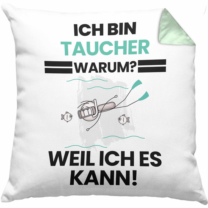 Taucher Geschenk Kissen mit Füllung 40x40 Lustiger Spruch Ich Bin Taucher Warum Weil Ich Es Kann Geschenkidee Bester Taucher Geburtstag (Grau) Grün Trendation
