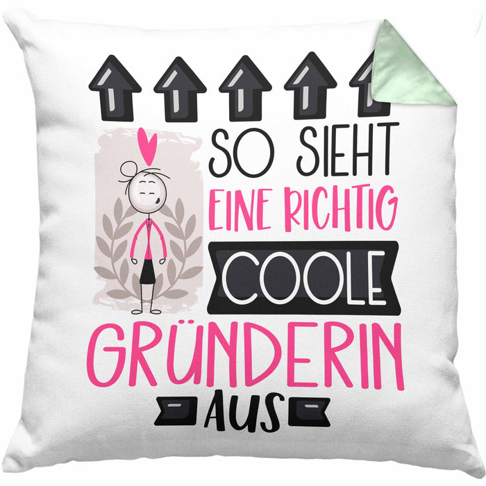 Gründerin Geschenk Kissen mit Füllung 40x40 Lustig Geschenkidee für Gründerin Geburtstag So Sieht Eine Richtig Coole Gründerin Aus Frauen Spruch (Grau) Grün Trendation
