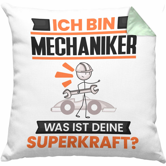 Mechaniker Kissen mit Füllung 40x40 Geschenk für Mechaniker Geburtstag Lustiger Spruch Was Ist Deine Superkraft (Grau) Grün Trendation