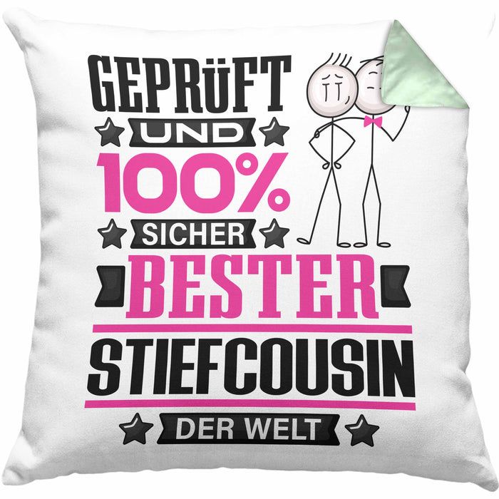 Stiefcousin Geschenk Lustiger Spruch für Stiefcousin Geschenkidee Bester Stiefcousin Der WeltKissen mit Füllung 40x40 (Grau) Grün Trendation