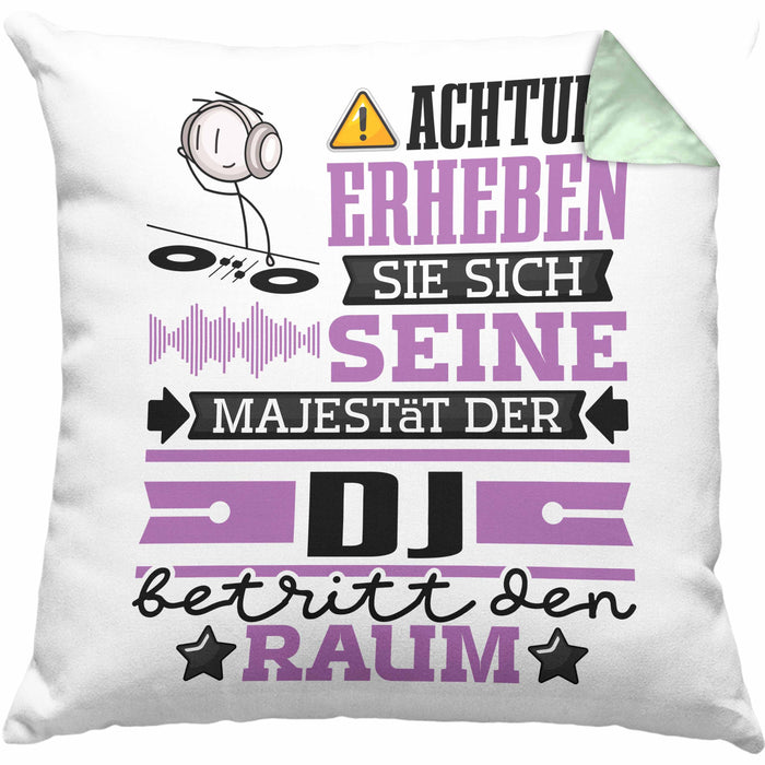 DJ Geschenk Kissen mit Füllung 40x40 Lustiger Spruch Erheben Sie Sich Der DJ Betritt den Raum (Grau) Grün Trendation