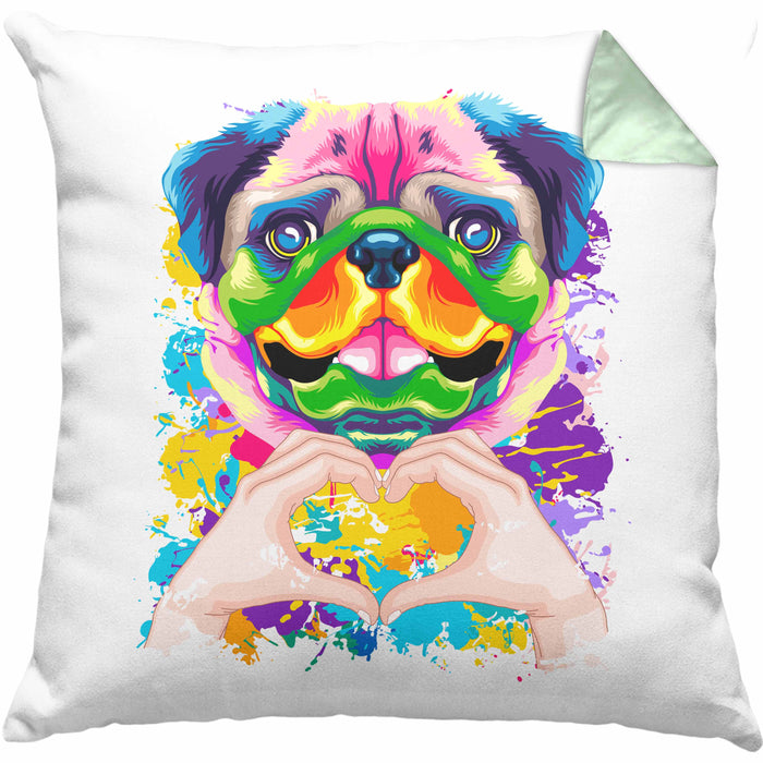 Mops Besitzer Farbe Love Kissen mit Füllung 40x40 Geschenk Lustiger Spruch Geschenkidee Mops Besitzerin (Grau) Grün Trendation