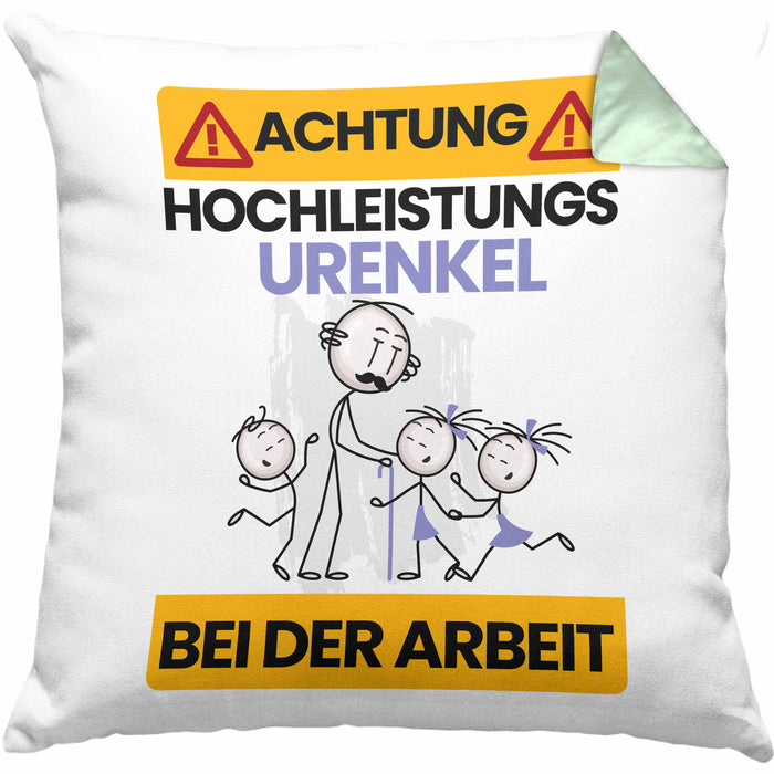 Urenkel Kissen mit Füllung 40x40 Geschenk Lustiger Spruch Geschenkidee für Urenkel Achtung Hochleistungs Urenkel Bei Der Arbeit (Grau) Grün Trendation
