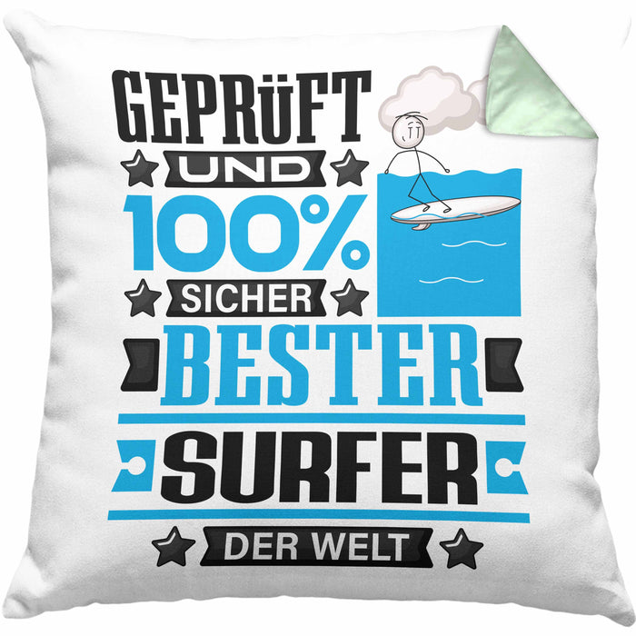 Surfer Geschenk Lustiger Spruch für Surfer Geschenkidee Bester Surfer Der WeltKissen mit Füllung 40x40 (Grau) Grün Trendation