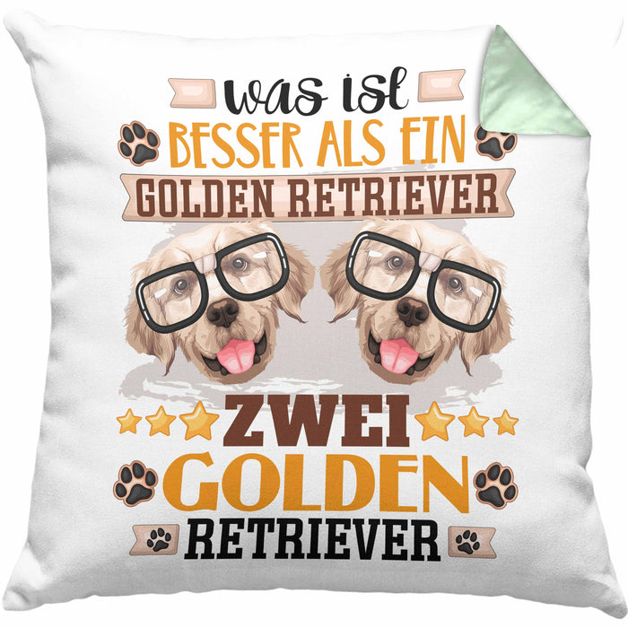 Golden Retriever Besitzer Kissen mit Füllung 40x40 Geschenk Lustiger Spruch Geschenkidee Was Ist Besser Als Ein Golden Retriever (Grau) Grün Trendation