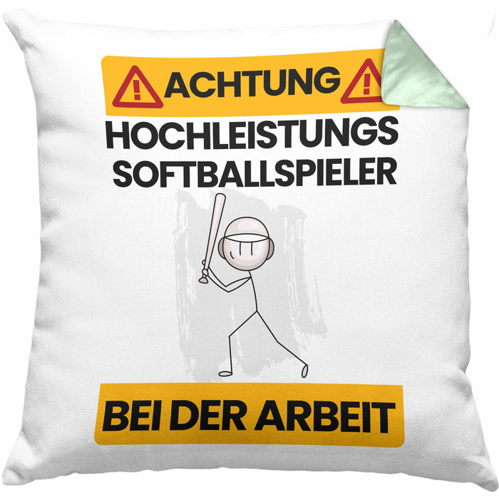 Softballspieler Kissen mit Füllung 40x40 Geschenk Lustiger Spruch Geschenkidee für Softballspieler Achtung Hochleistungs Softballspieler Bei Der Arbeit (Grau) Grün Trendation
