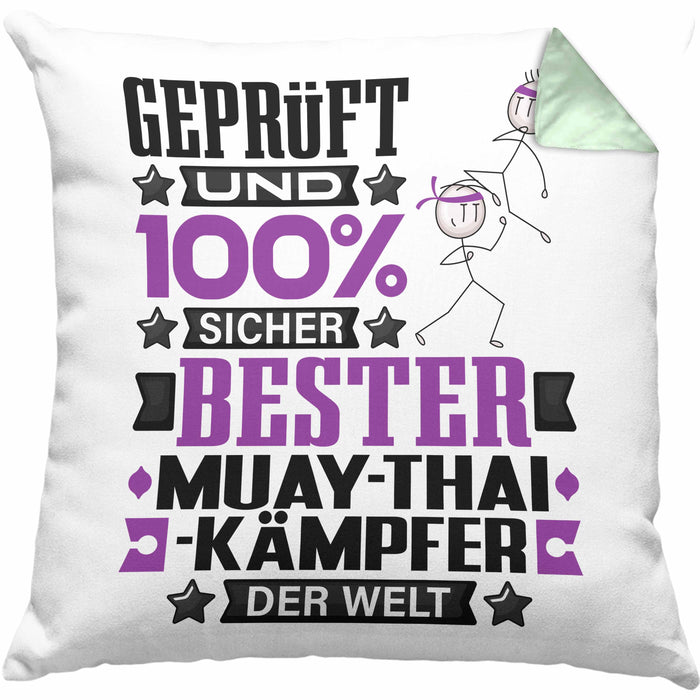 Muay-Thai-Kämpfer Geschenk Lustiger Spruch für Muay-Thai-Kämpfer Geschenkidee Bester Muay-Thai-Kämpfer Der WeltKissen mit Füllung 40x40 (Grau) Grün Trendation