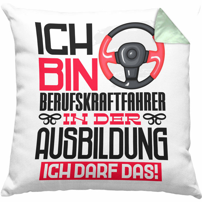 Berufskraftfahrer Ausbildung Kissen mit Füllung 40x40 Geschenk Ich Bin Berufskraftfahrer In Der Ausbildung Ich Darf Das Geschenkidee Spruch (Grau) Grün Trendation